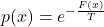 p(x) = {e^{-\frac{F(x)}{T}}}