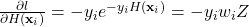 \frac{\partial l}{\partial H({\bf x}_i)} = -y_i e^{-y_i H({\bf x}_i)}=-y_i w_i Z